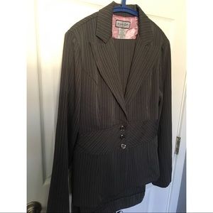 GREY PANTSUIT WHITE PINSTRIPES. JUNIOR SZ 13/14.